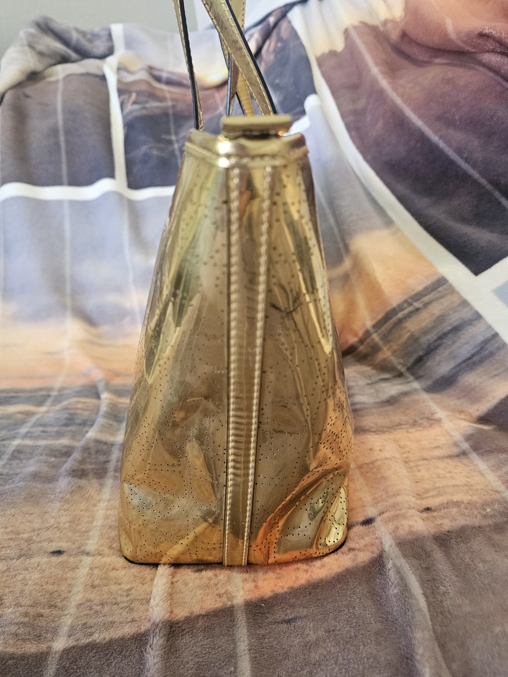 kate spade Metallic Gold Perforated Patent Tote - Picture 4 of 16
